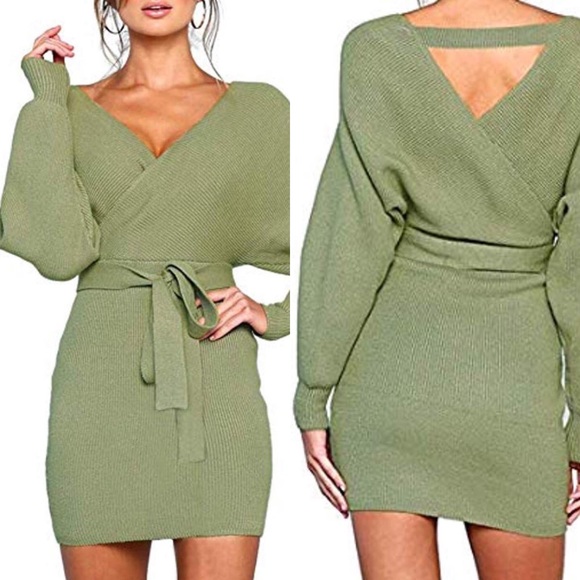THINK VINTAGE ONLINE Dresses & Skirts - ✨THE SAVOY FEILD GREEN BATWING SWEATER DRESS *NWT*